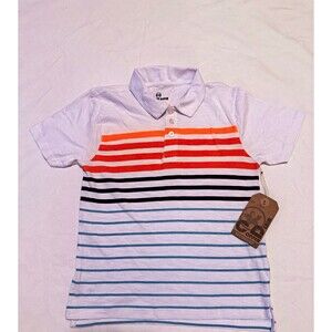 Copper Denim Men's M White Striped Polo Shirt Short Sleeve 100% Cotton